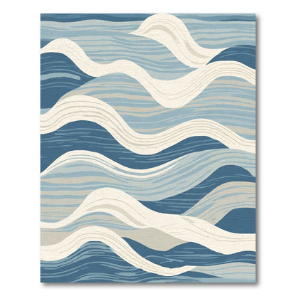 Blue Cream Abstract Wave Rug