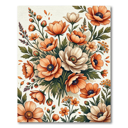 Vibrant Orange Floral Bouquet Art Rug