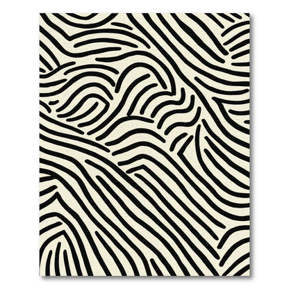 Cream Black Organic Wave Lines Rug