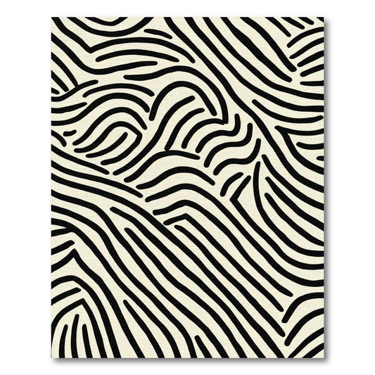 Cream Black Organic Wave Lines Rug