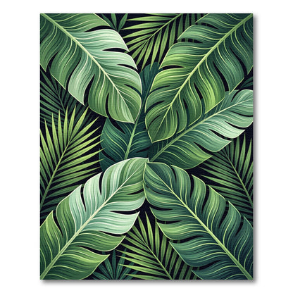 Vibrant Emerald Leaves Tropical Arrangement Rug