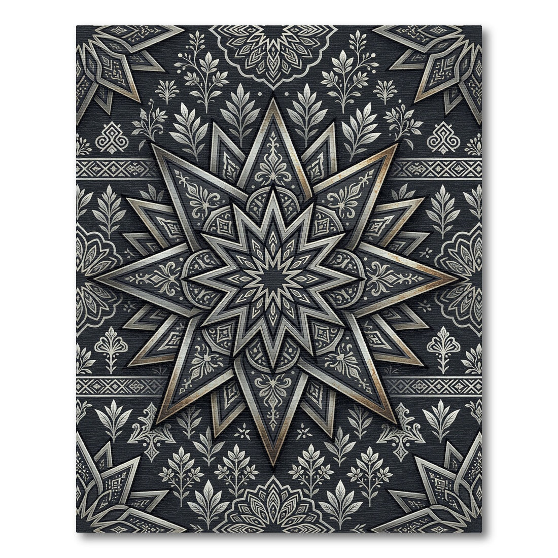 Dark Silver Ornate Star Geometric Rug