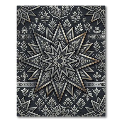 Dark Silver Ornate Star Geometric Rug