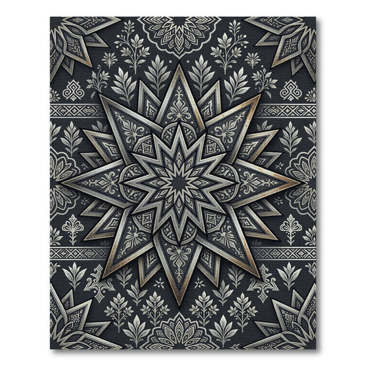 Dark Silver Ornate Star Geometric Rug