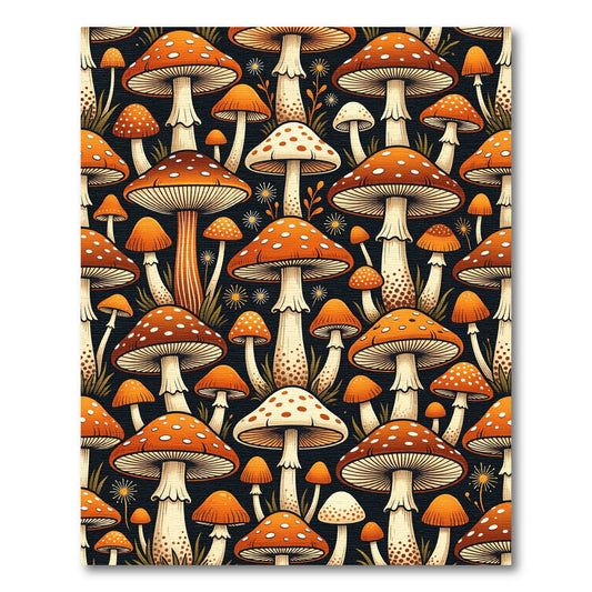 Whimsical Orange Forest Mushroom Toadstool Rug