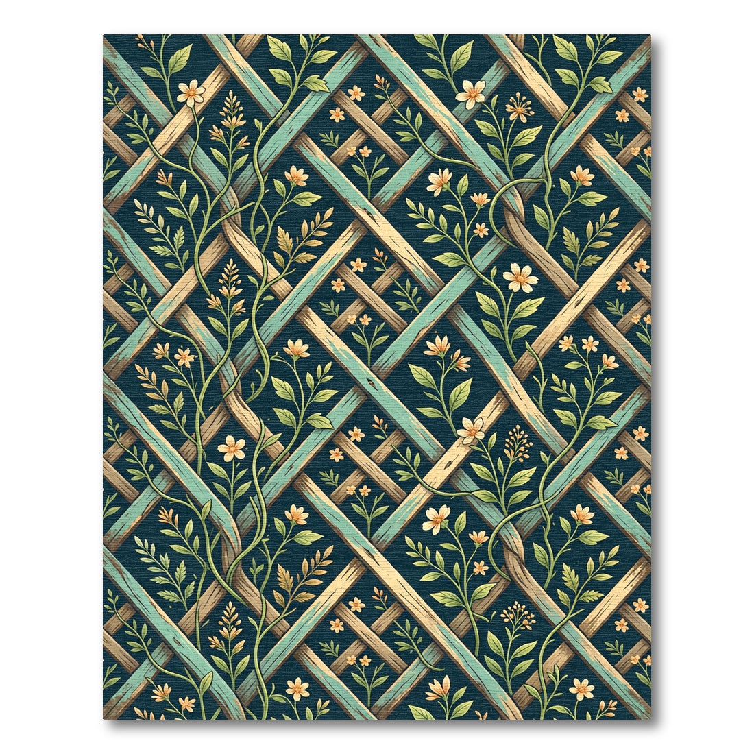 Elegant Teal Trellis with Yellow Flowers Rug