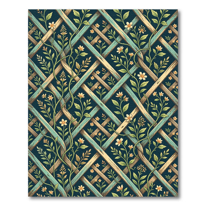 Elegant Teal Trellis with Yellow Flowers Rug