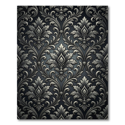 Ornate Black Silver Acanthus Damask Rug