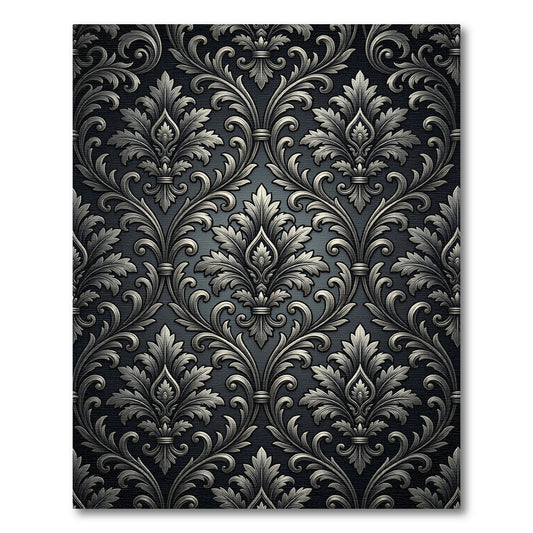 Ornate Black Silver Acanthus Damask Rug