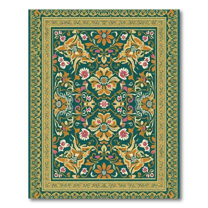 Teal Floral Medallion Border Rug