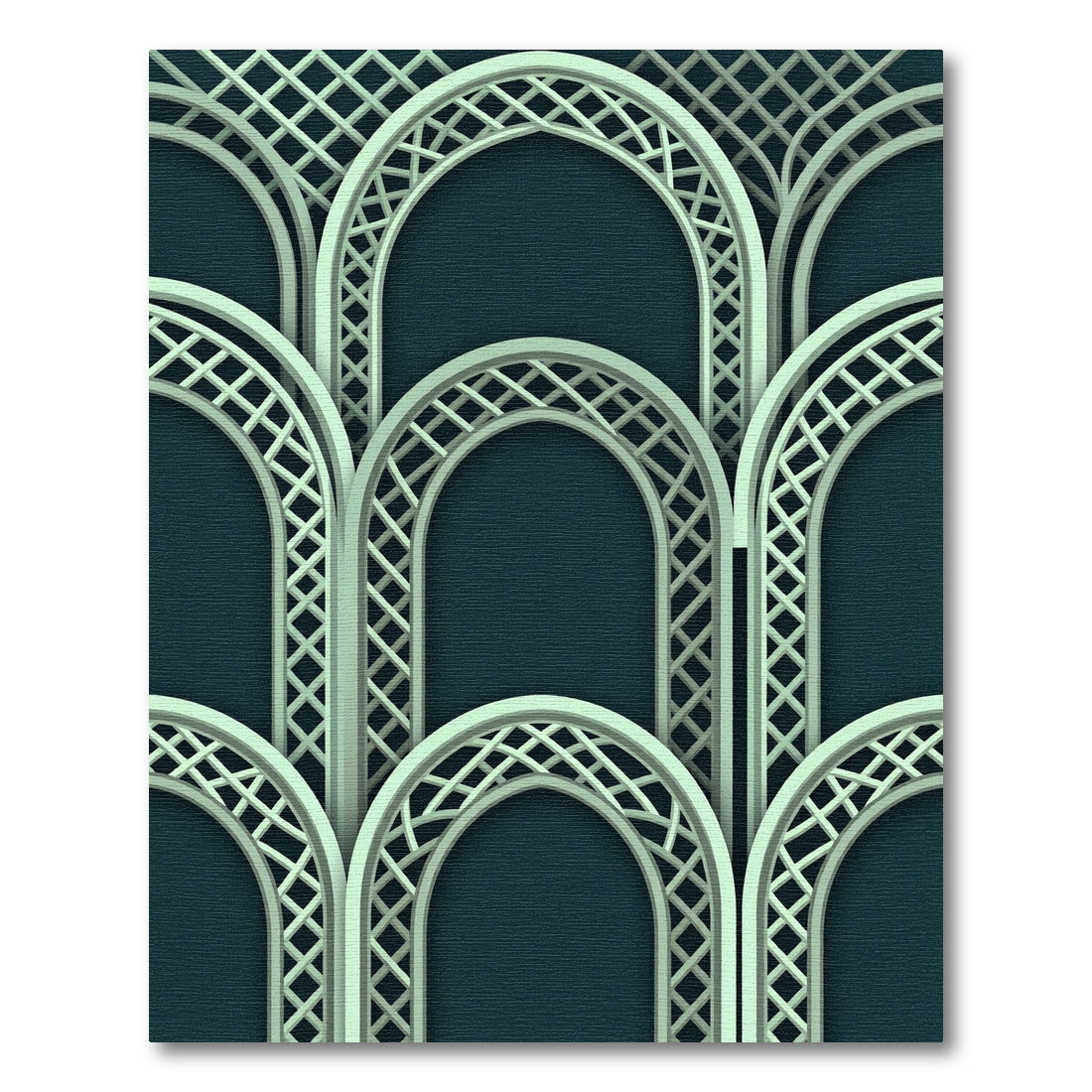 Elegant Teal Arch Lattice Geometric Rug
