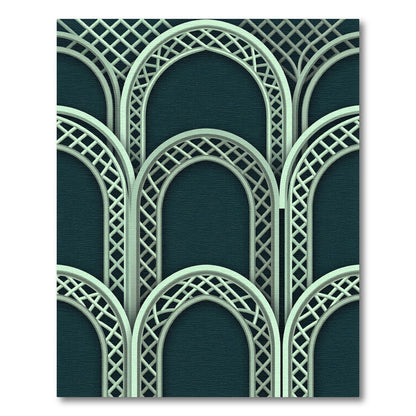 Elegant Teal Arch Lattice Geometric Rug