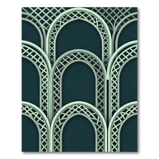 Elegant Teal Arch Lattice Geometric Rug