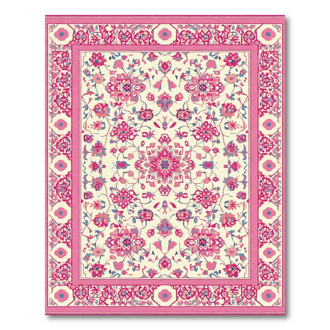Vibrant Pink Floral Medallion Cream Rug