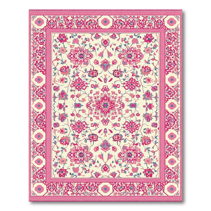 Vibrant Pink Floral Medallion Cream Rug