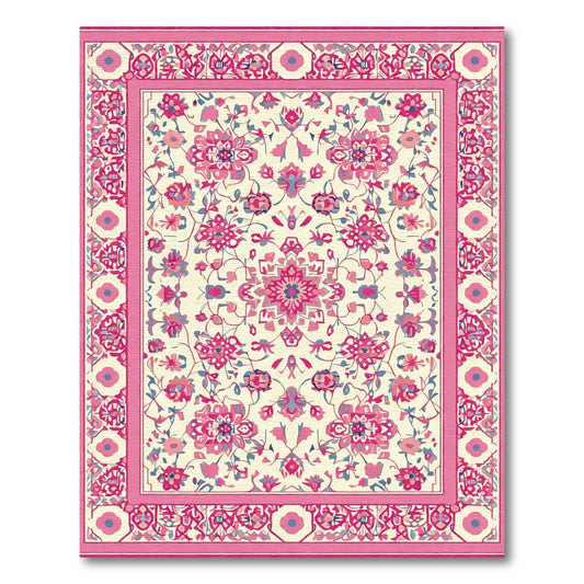 Vibrant Pink Floral Medallion Cream Rug