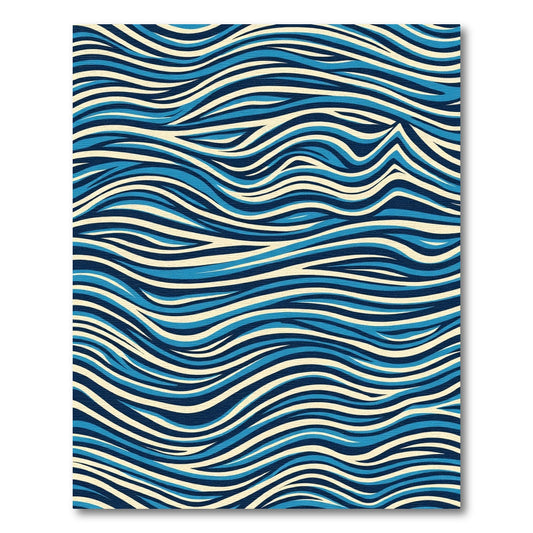 Abstract Blue Cream Curved Stripes Rug