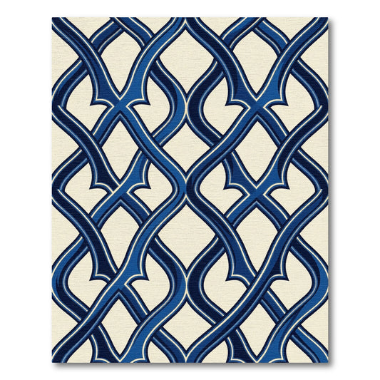 Navy Blue Interlocking Woven Lattice Rug