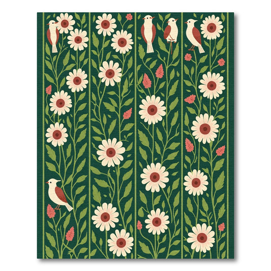 Deep Green Floral Bird Stripe Rug