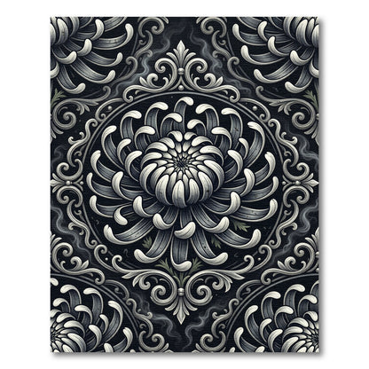 Monochrome Gothic Chrysanthemum Medallion Ornament Rug