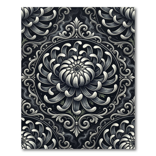 Monochrome Gothic Chrysanthemum Medallion Ornament Rug