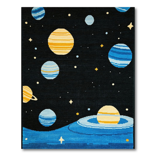 Cosmic Striped Planets Stars Rug