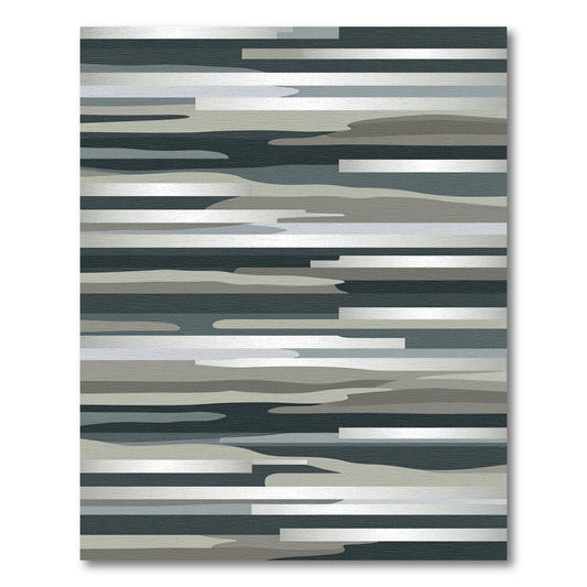 Modern Metallic Gray Horizontal Coastal Stream Rug