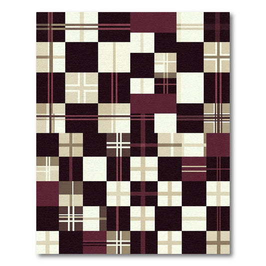 Burgundy Cream Grid Plaid Checked Rug