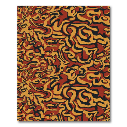 Abstract Ochre Black Crimson Swirl Rug