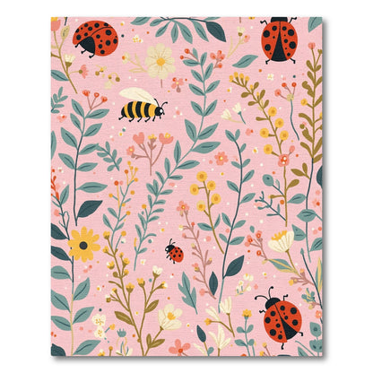 Pink Garden Ladybug Bee Floral Meadow Rug