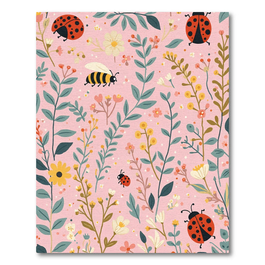 Pink Garden Ladybug Bee Floral Meadow Rug