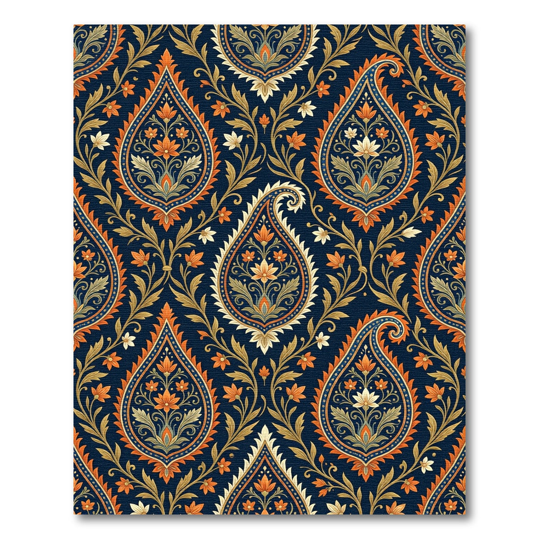 Midnight Navy Orange Floral Paisley Rug