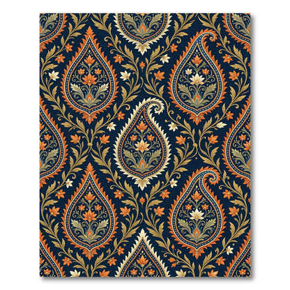Midnight Navy Orange Floral Paisley Rug