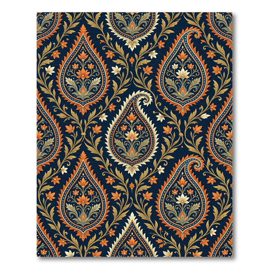 Midnight Navy Orange Floral Paisley Rug