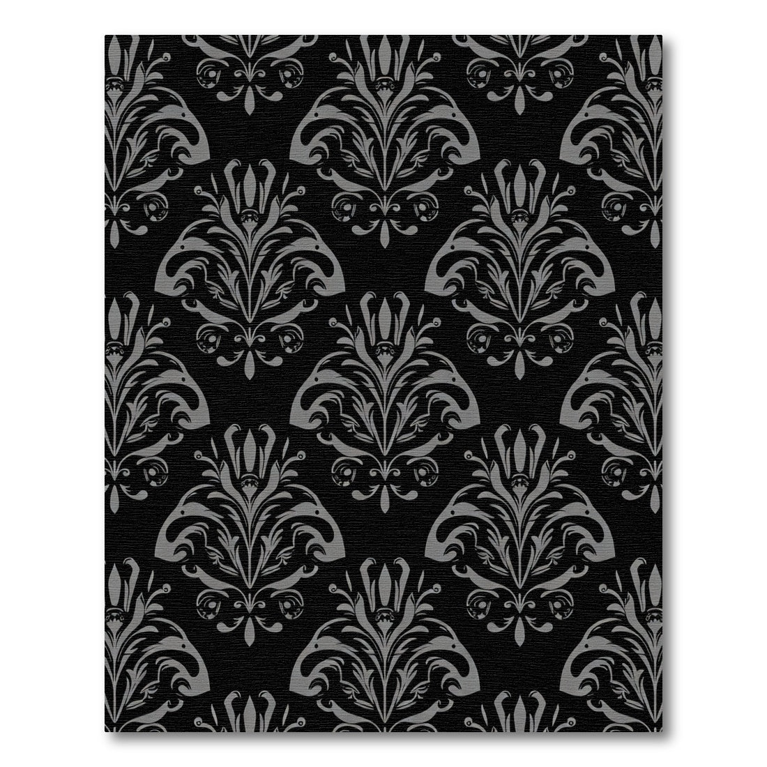 Black Silver Damask Floral Scroll Rug