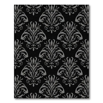 Black Silver Damask Floral Scroll Rug