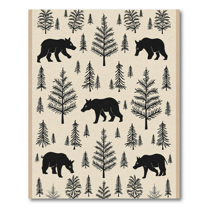 Black Bears Forest Scene Rug
