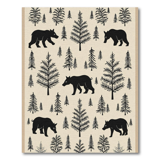 Black Bears Forest Scene Rug