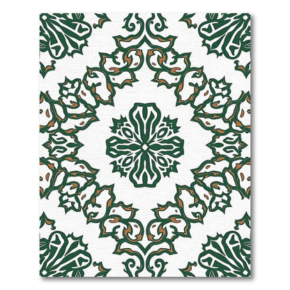 Embroidered Green Floral Mandala Rug