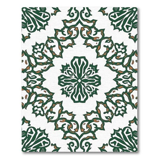 Embroidered Green Floral Mandala Rug