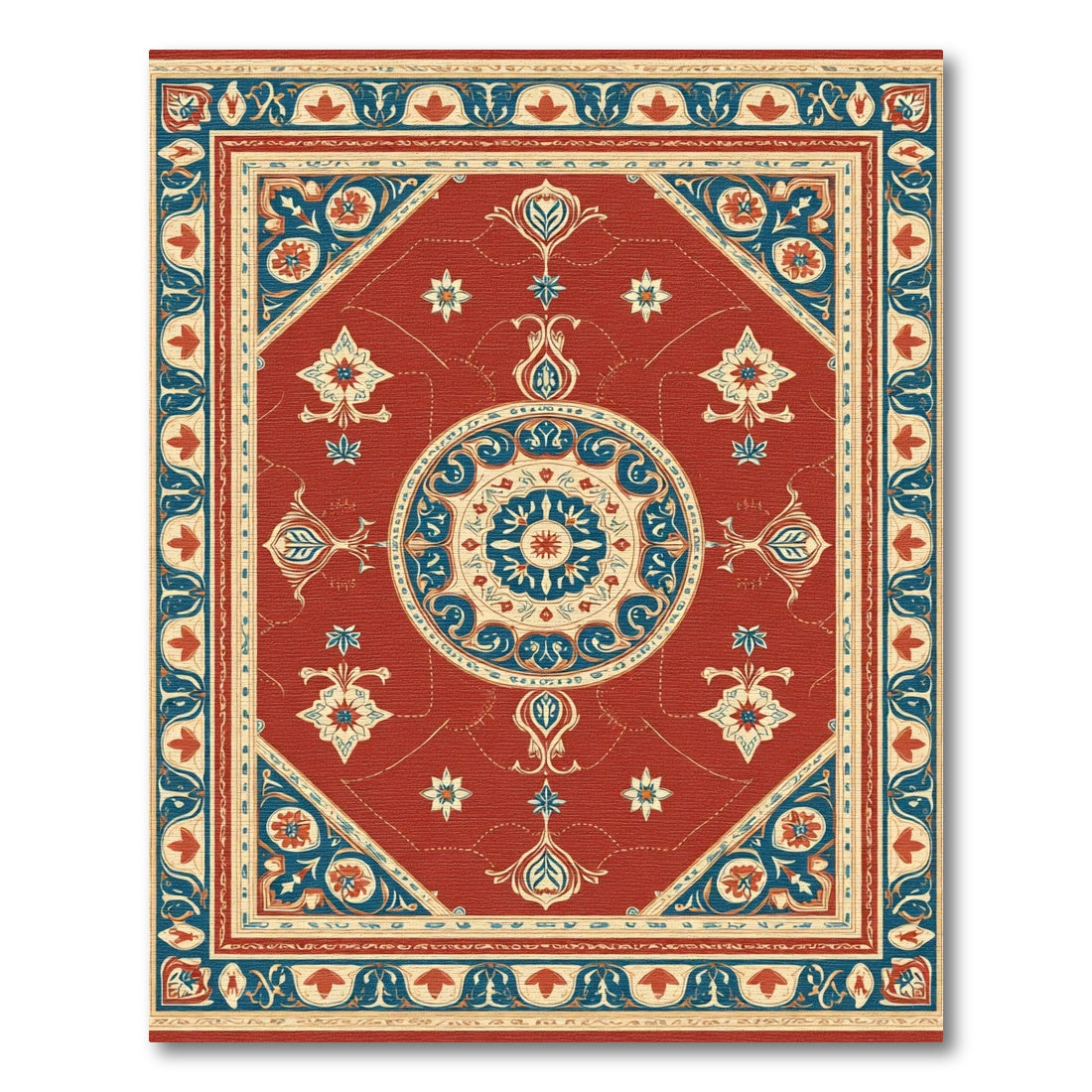 Crimson Blue Medallion Floral Geometric Rug