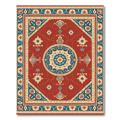 Crimson Blue Medallion Floral Geometric Rug