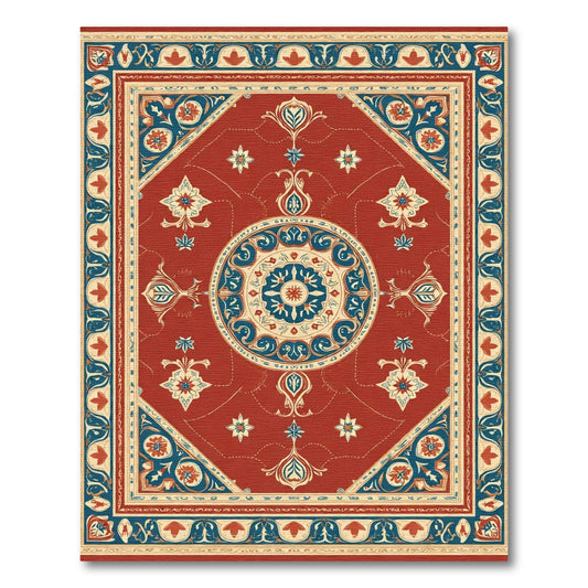 Crimson Blue Medallion Floral Geometric Rug