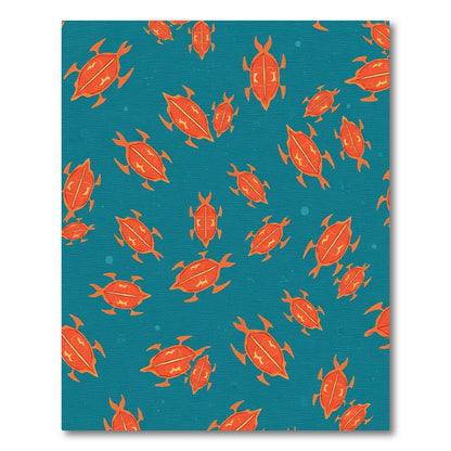 Orange Turtles On Teal Background Rug