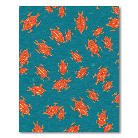 Orange Turtles On Teal Background Rug