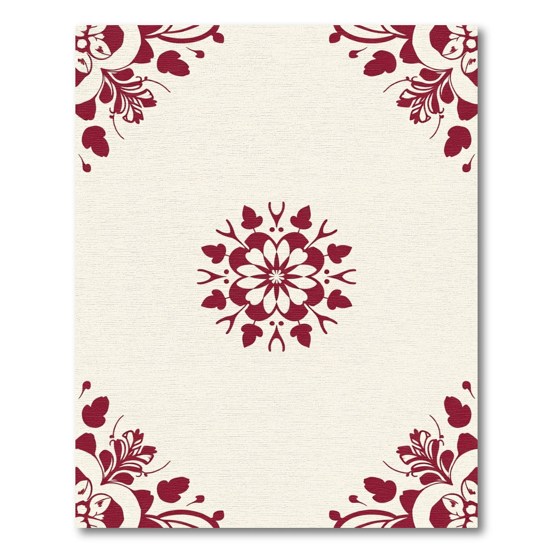 Crimson Floral Medallion Corner Accents Rug