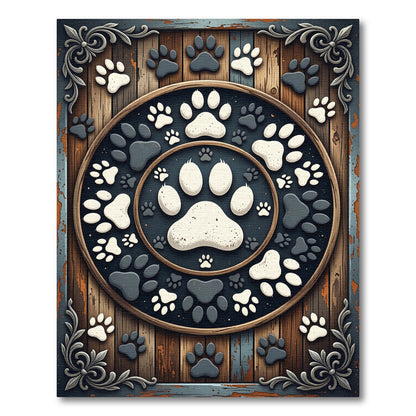 Monochromatic Paw Print Circular Medallion Rug