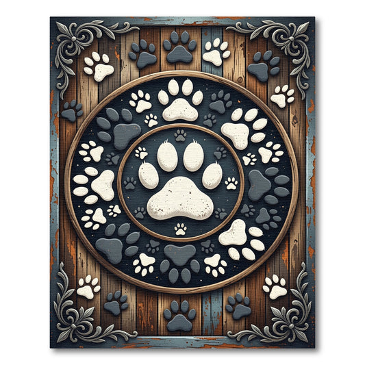 Monochromatic Paw Print Circular Medallion Rug