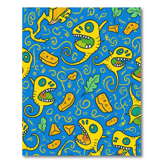 Silly Yellow Dinosaur Blue Whimsical Rug