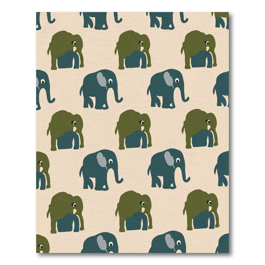 Teal Olive Elephant Repeating Pattern Rug
